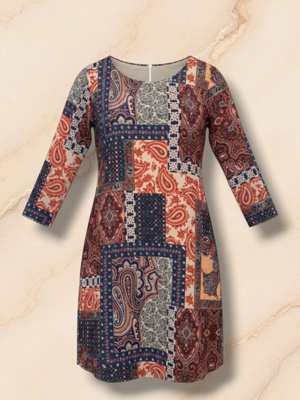 Daniel Cremieux Paisley Patchwork 3/4 Sleeve Shift Dress